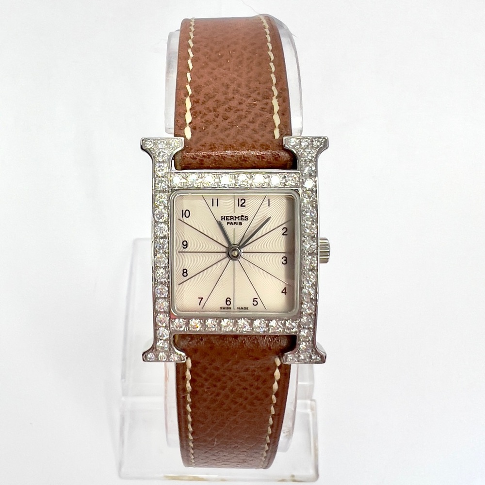 HERMES HEURE HH1.210 Steel Quartz 25mm 0.91TCW DIAMOND Watch Silver Dial